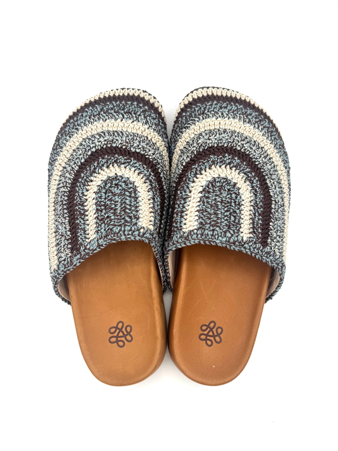 Blue And Brown Crochet Clogs - Size 6