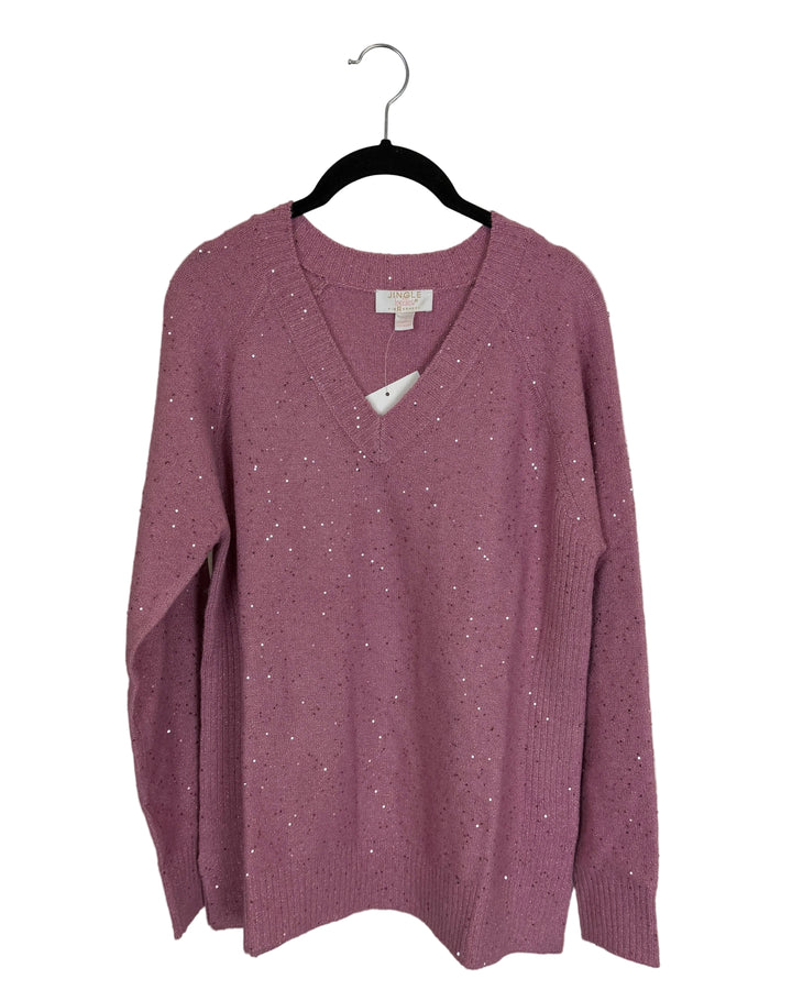 Milkshake Pink Sequin Glitter V-Neck Sweater - Size 6/8
