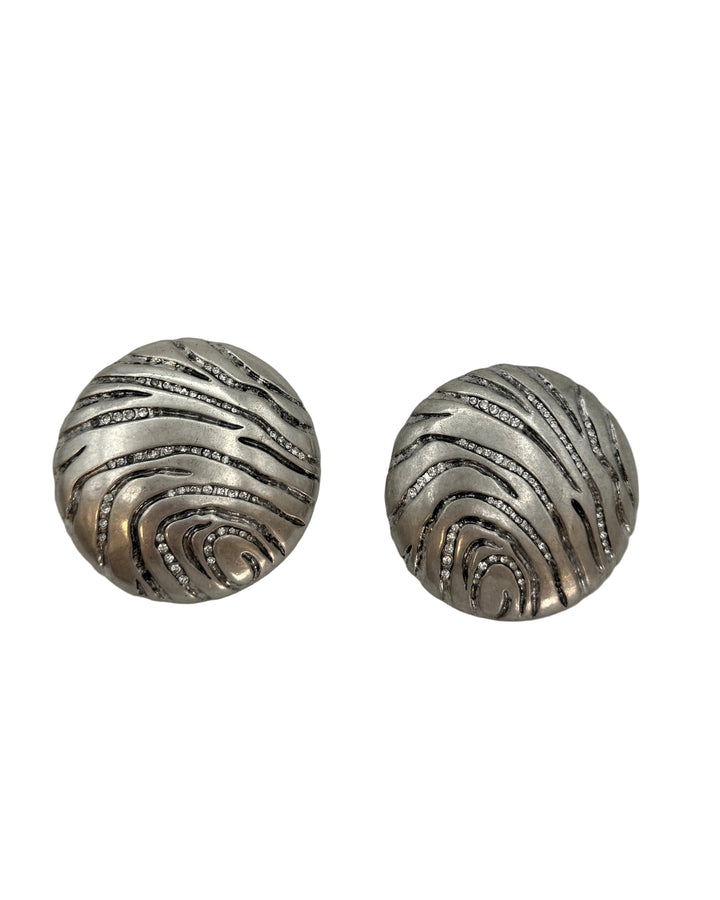 Oversized Embossed Silver Round Earrings