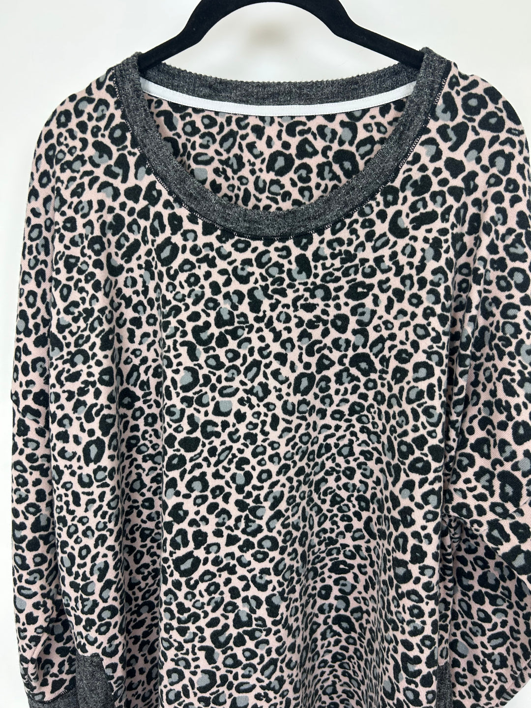 Gray and Pink Leopard Print Lounge Top - 1X