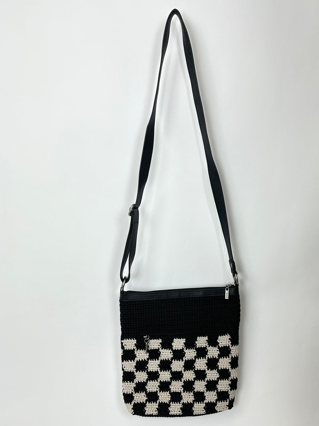 Black and White Checkered Design Crossbody Bag