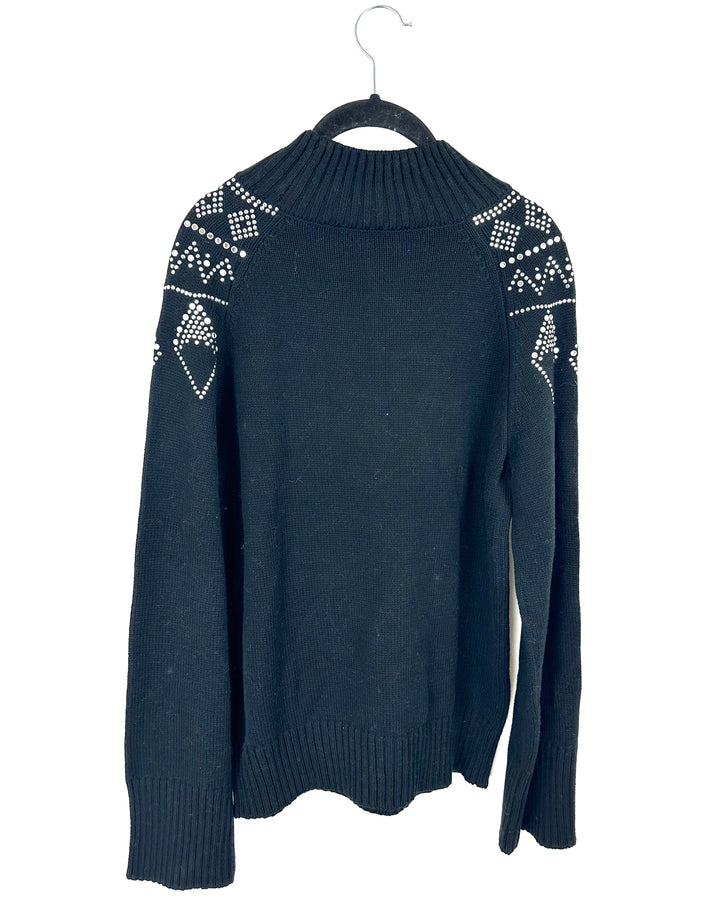 Black Rhinestone Mock-Neck Sweater- Medium