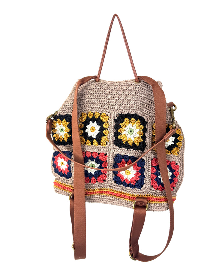 Beige Backpack With Crochet Patchwork