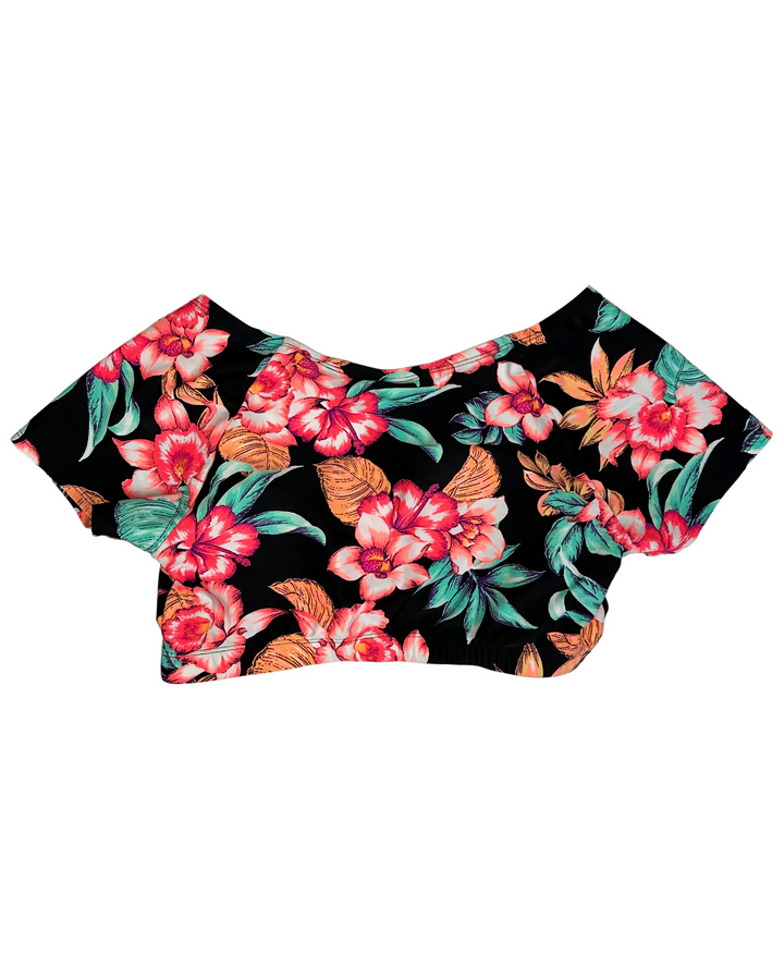 Black & Floral Swim Top - 1X