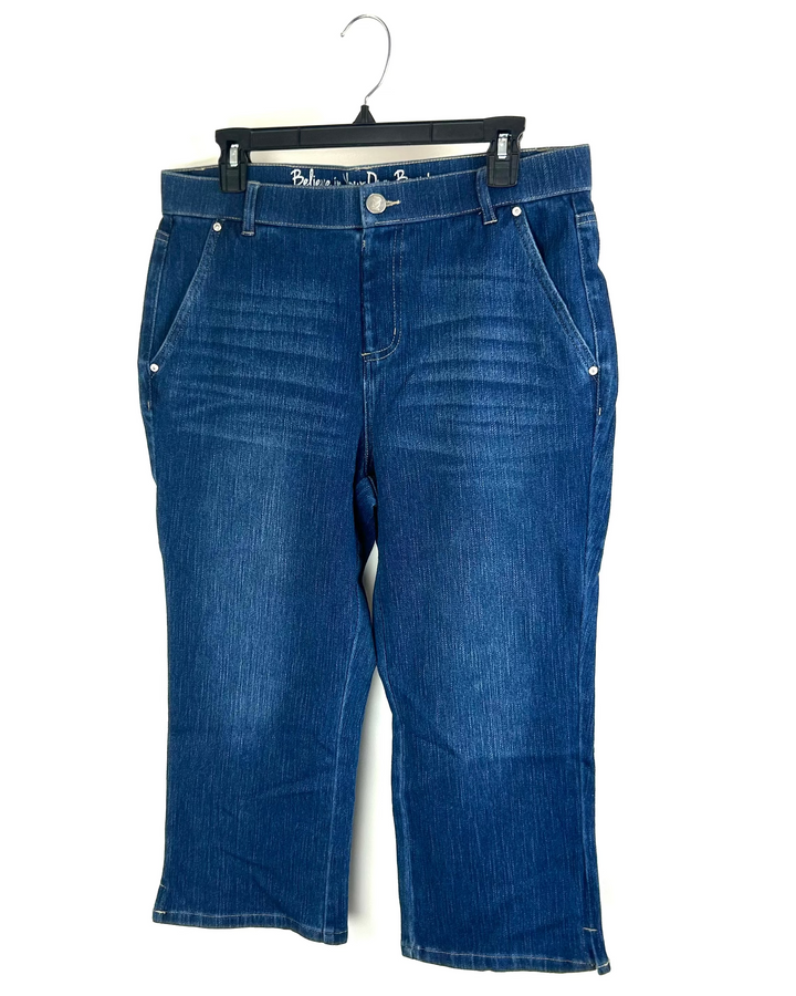 Indigo Wash Capri Button Jeans - Size 12