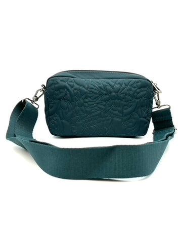 Teal Floral Embroidery Mini Crossbody