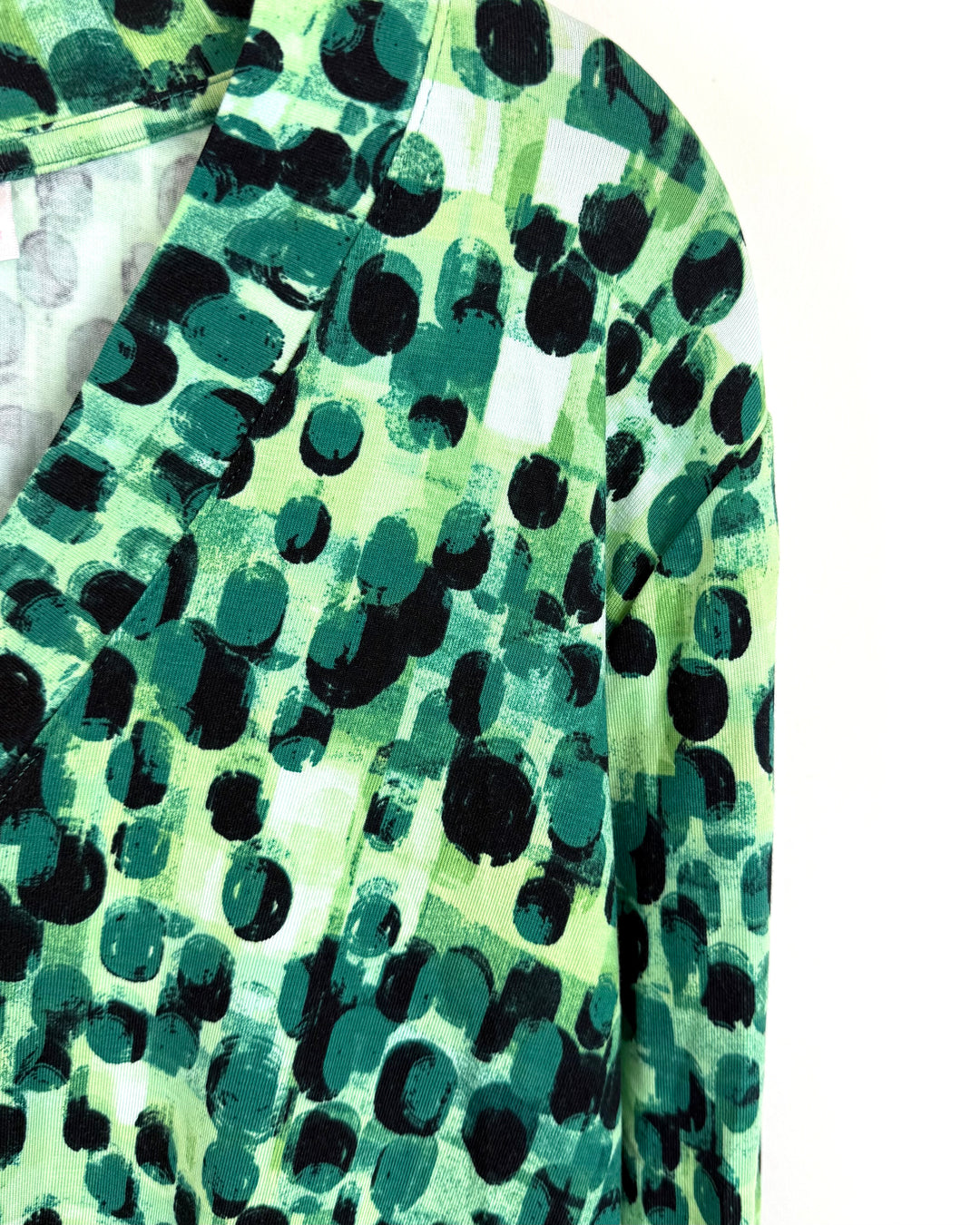 Green Dot Pattern Long Sleeve Top - Size 14/16