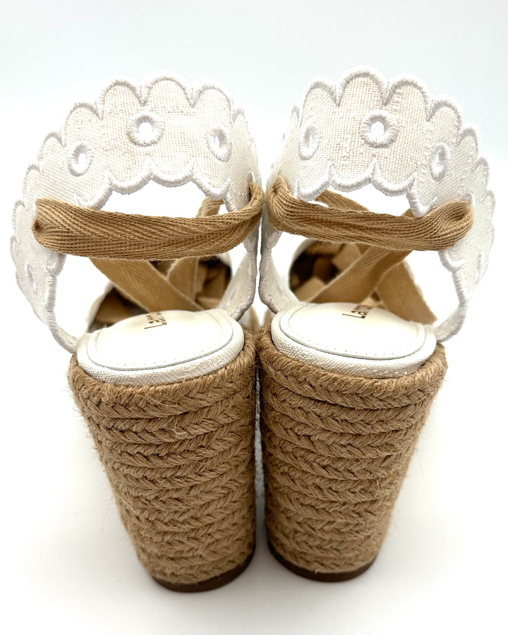 Ivory and Raffia Wedge Heel Espadrilles - Size 5