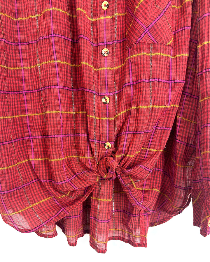 Free People Red Plaid Top - Small