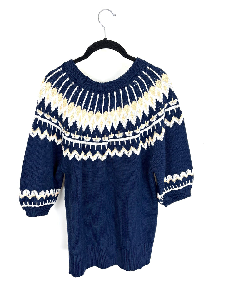 Navy Blue Short Sleeve Sweater - Size 6/8