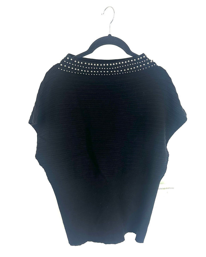 Black Studded Neckline Top - Size 4/6