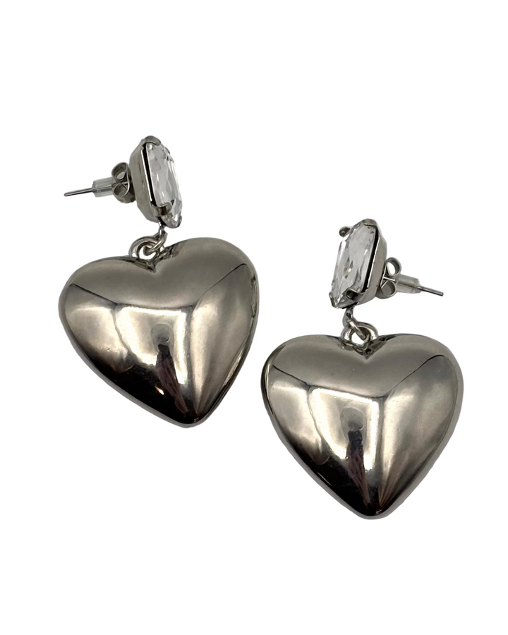 Silver Heart Drop Earrings