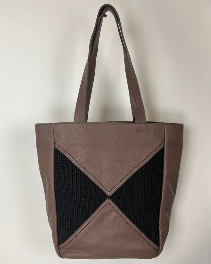 Brown Leather Crochet Tote Bag