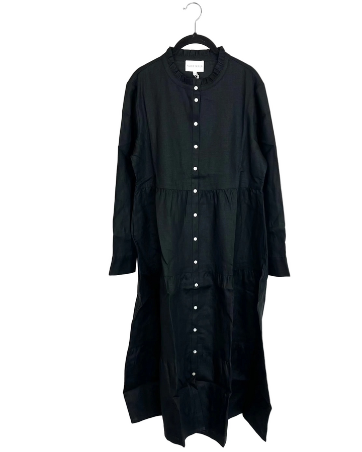 Jet Black Long Linen Dress - XS, S, M, L, XL