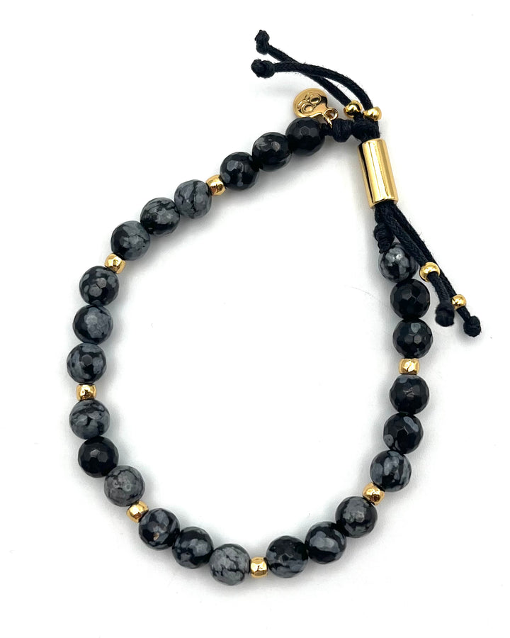 Gray Marble and Gold Beaded Adjustable Bracelet