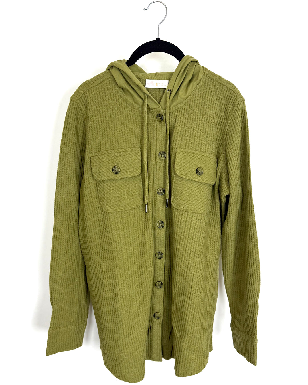 Olive Green Waffle Knit Shacket - Small