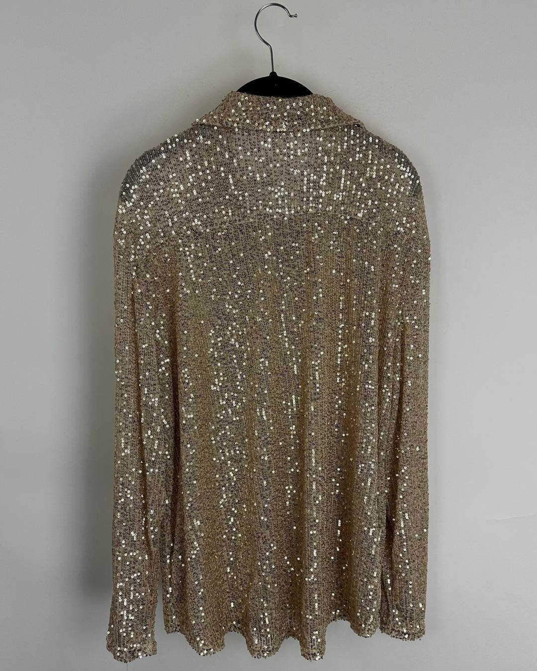 POL Gold Sequin Long Sleeve Blouse - Small