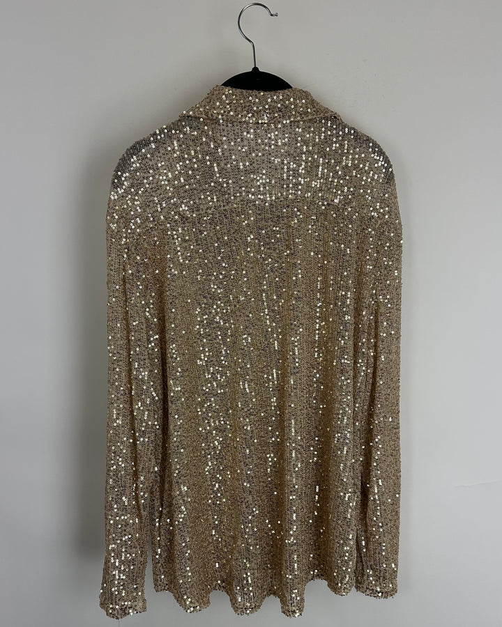POL Gold Sequin Long Sleeve Blouse - Small