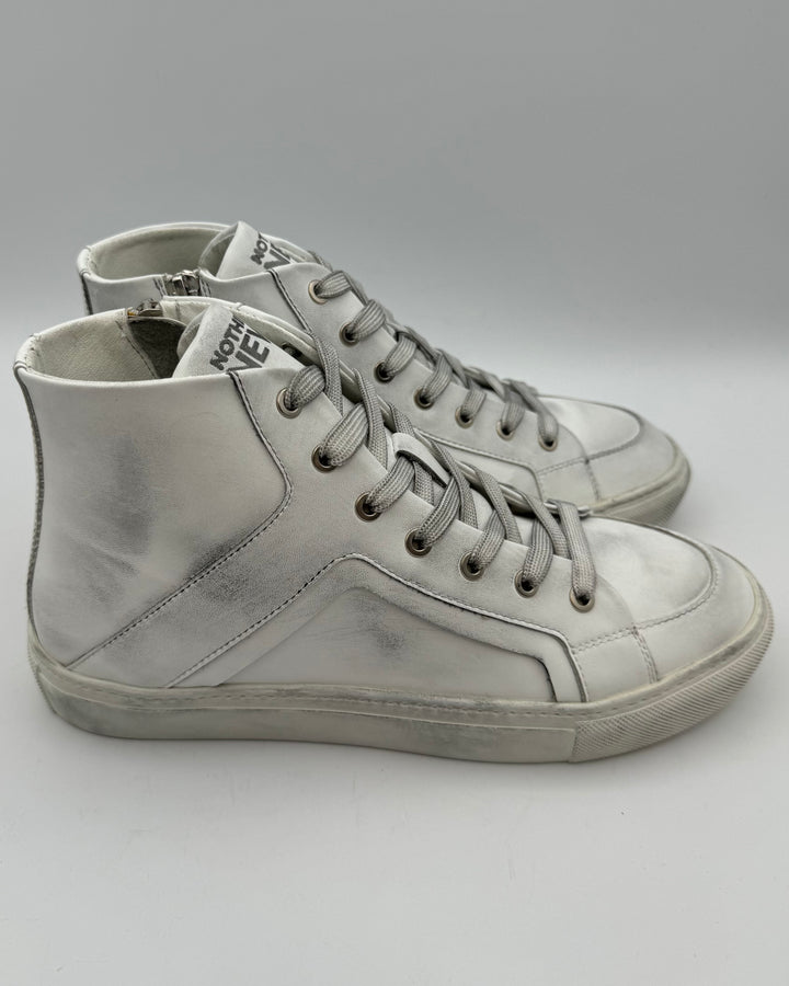 Distressed White Leather High Top Sneakers - Size 6, 8 and 9