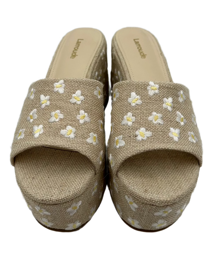 Tan Raffia Floral Platform Sandal - Size 6 and 10