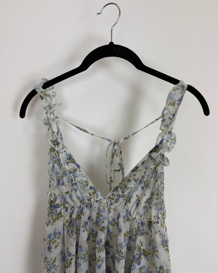 White Floral Ruffle Mini Dress - Size 00/0 and 0/2