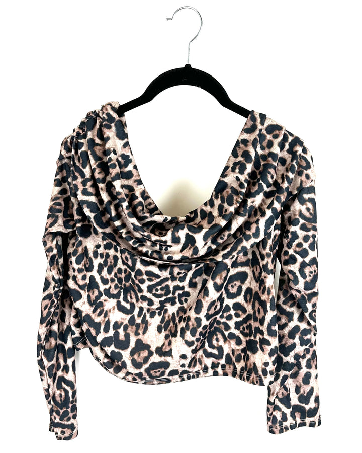 Cheetah Print Off The Shoulder Long Sleeve Top - Medium And Extra Large