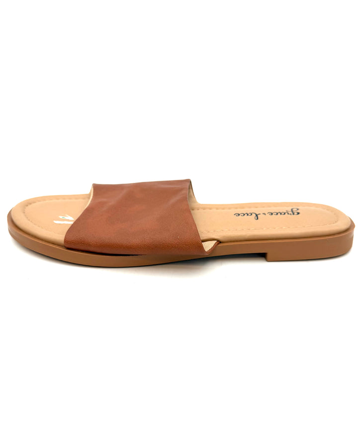 Brown Faux Leather Sandals - Size 6