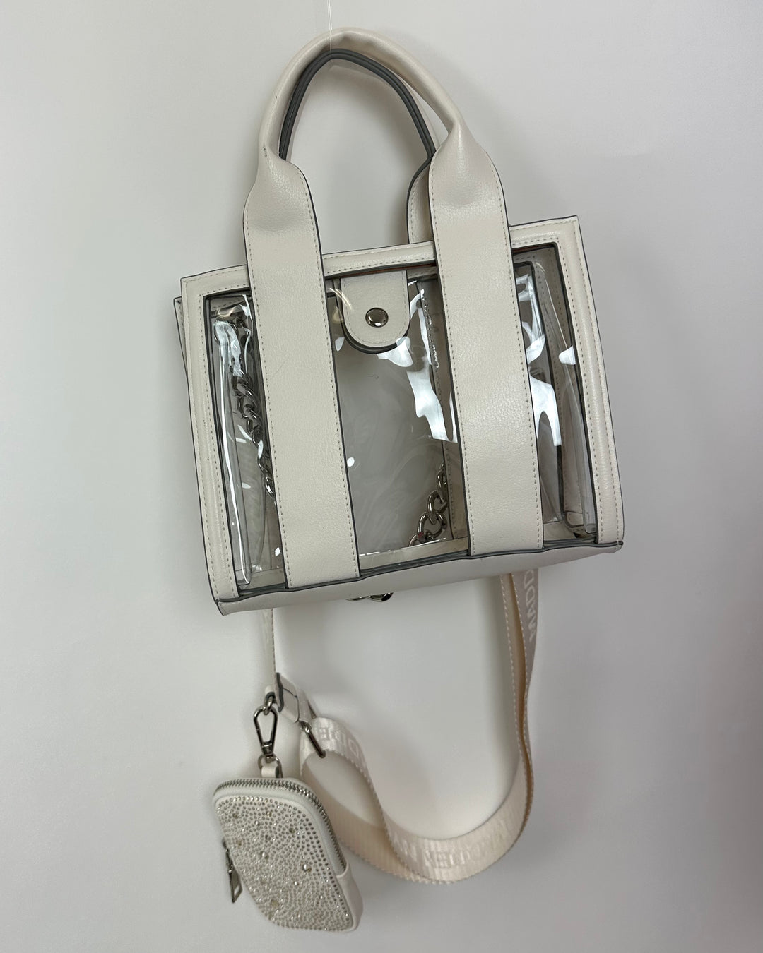 Ivory and Transparent Crossbody Tote Bag