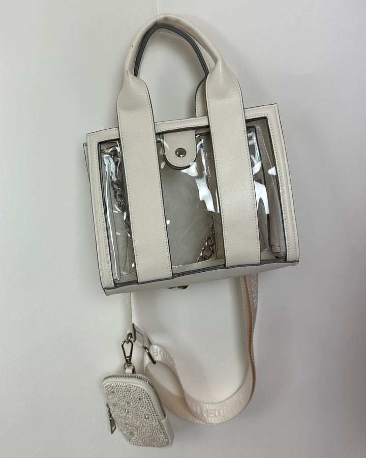Ivory and Transparent Crossbody Tote Bag