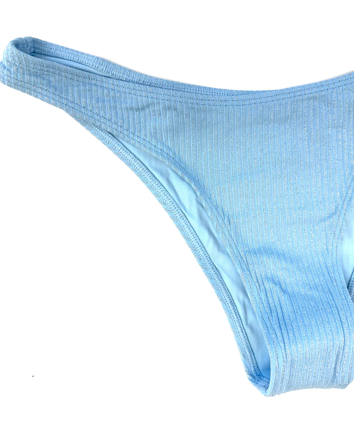 Light Blue Metallic Mid Rise Bikini Bottom - Extra Extra Large