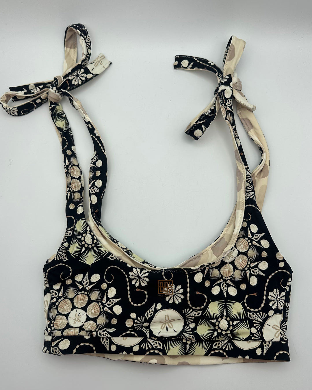 Black Seashell Print Reversible Swim Top - XXS, S, XL