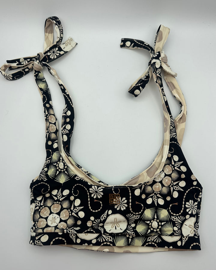 Black Seashell Print Reversible Swim Top - XXS, S, XL