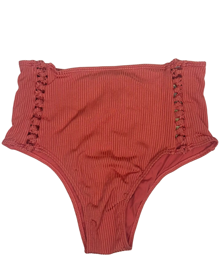 Dark Salmon Ribbed Knot High Waist Bikini Bottom - S, M, L
