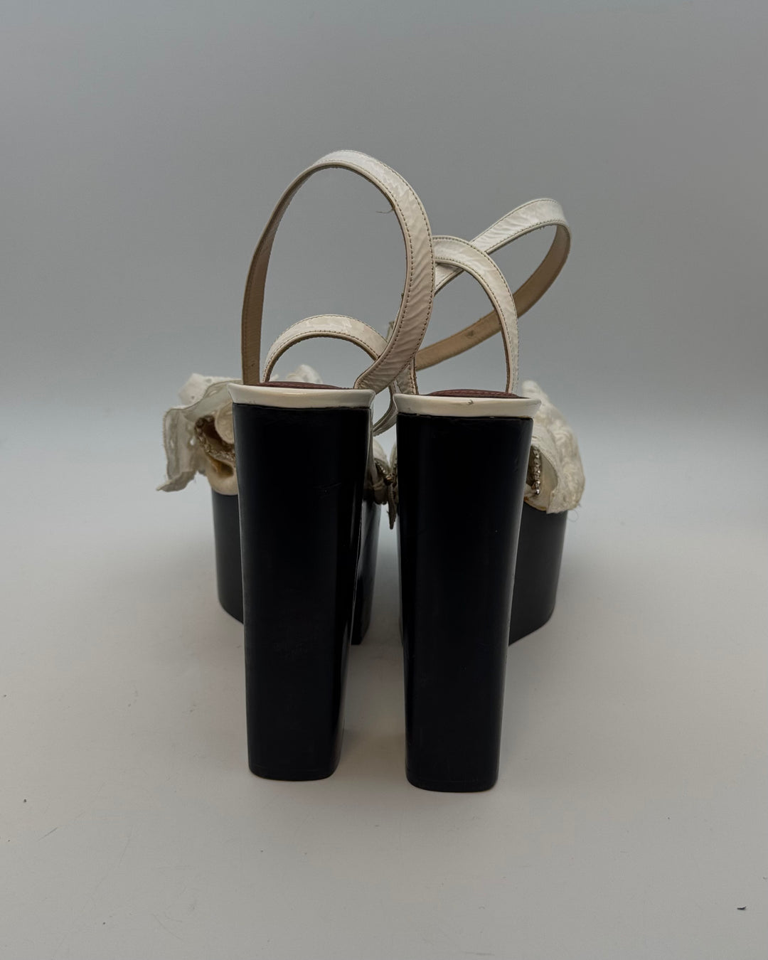Ivory White Eyelet Ruffle Monogram Platform Sandal - Size 39