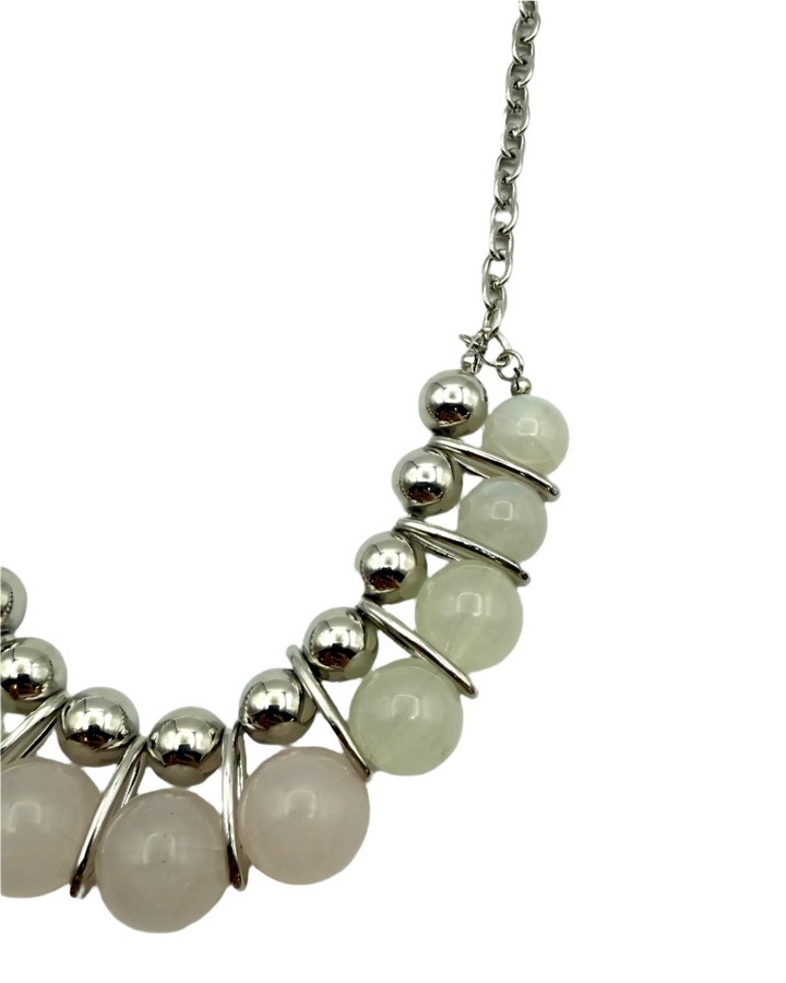 Silver Beaded Gemstone Statement Necklace
