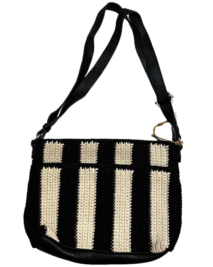 Black and White Striped Crochet Crossbody