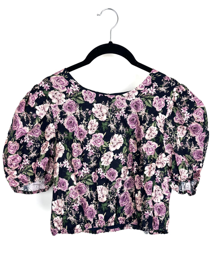 Floral Print Short Sleeve Top - Size 6/8