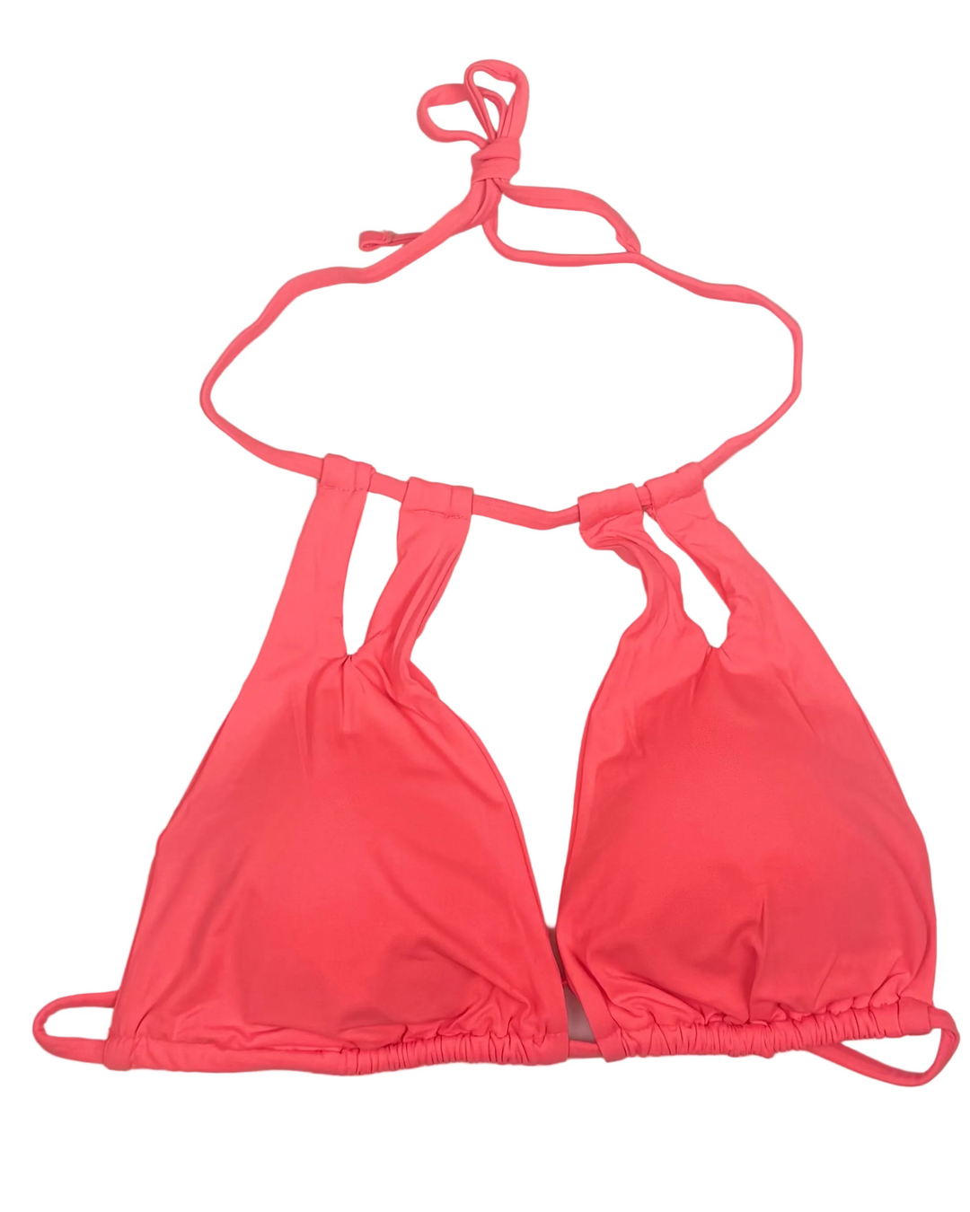 Neon Coral Cut Out Bikini Top - Small