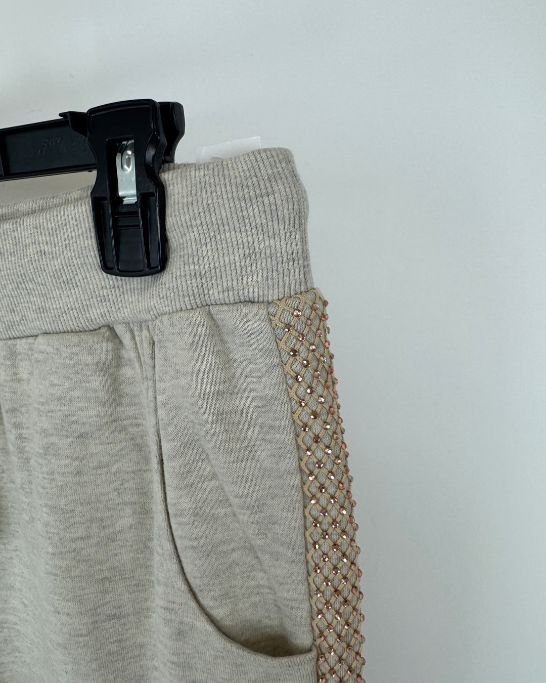 Fishnet and Rhinestone Detailed Gray Sweatpants - Size 6/8