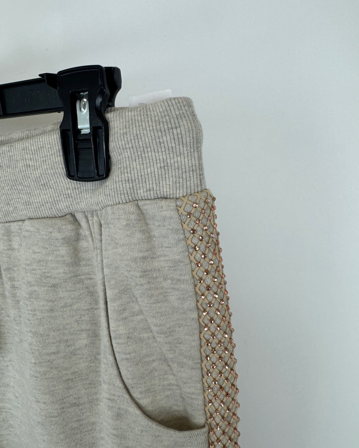 Fishnet and Rhinestone Detailed Gray Sweatpants - Size 6/8