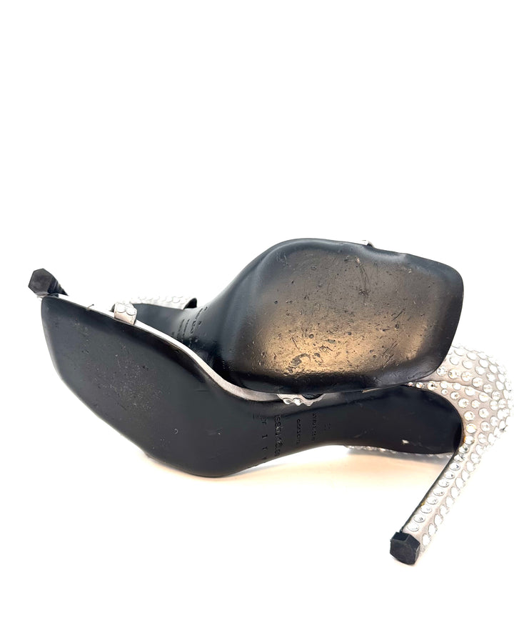 Silver Satin Crystal Heels - Size 39
