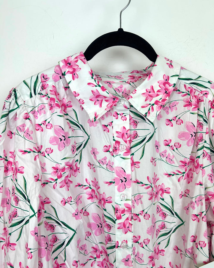 Floral Collared Button Down Dress - Size 6/8