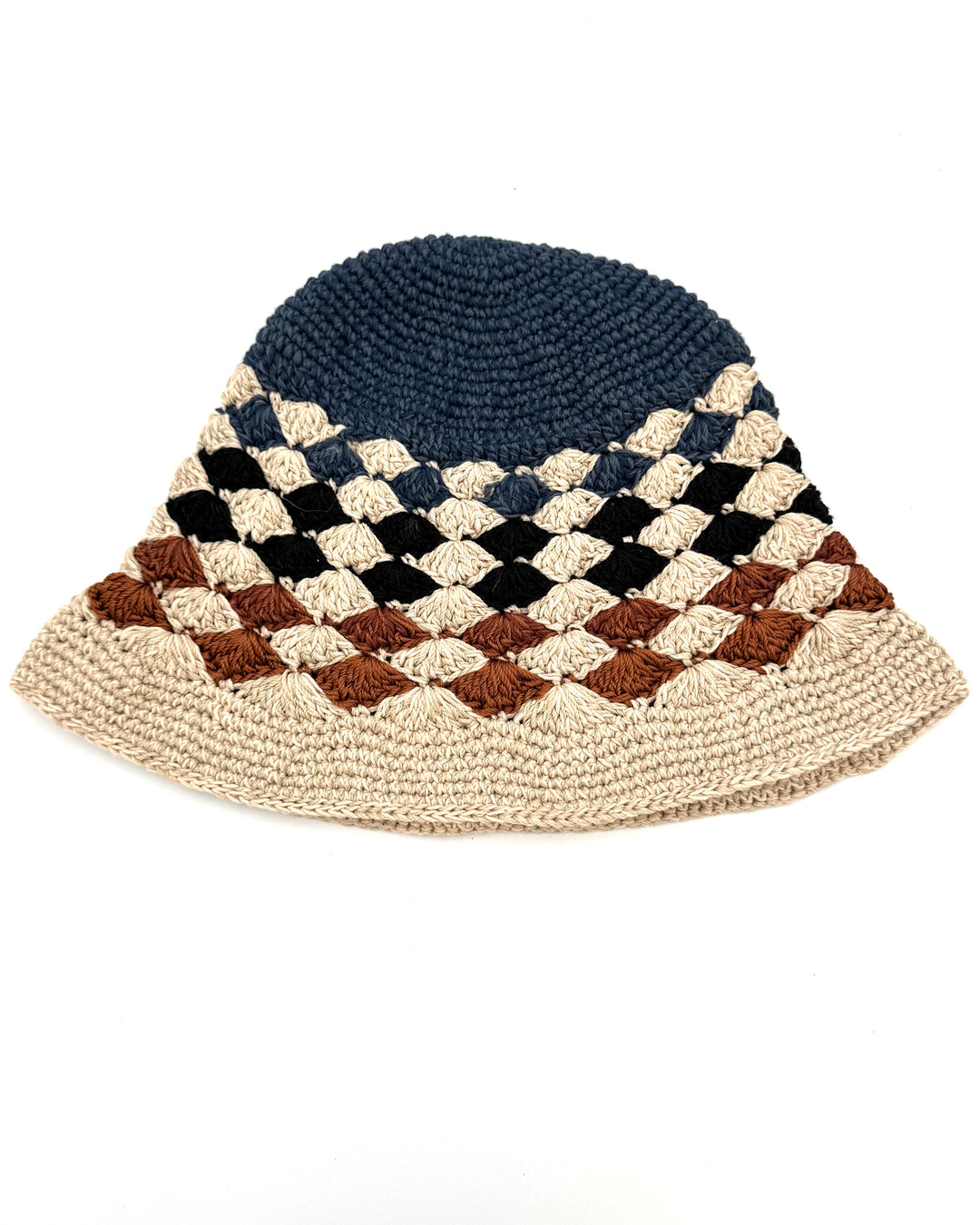 Beige And Blue Crochet Bucket Hat
