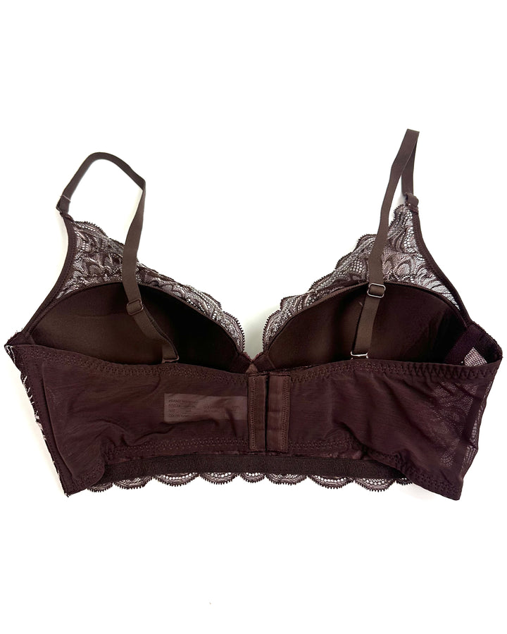 Brown Floral Lace Overlay Bra - 34B
