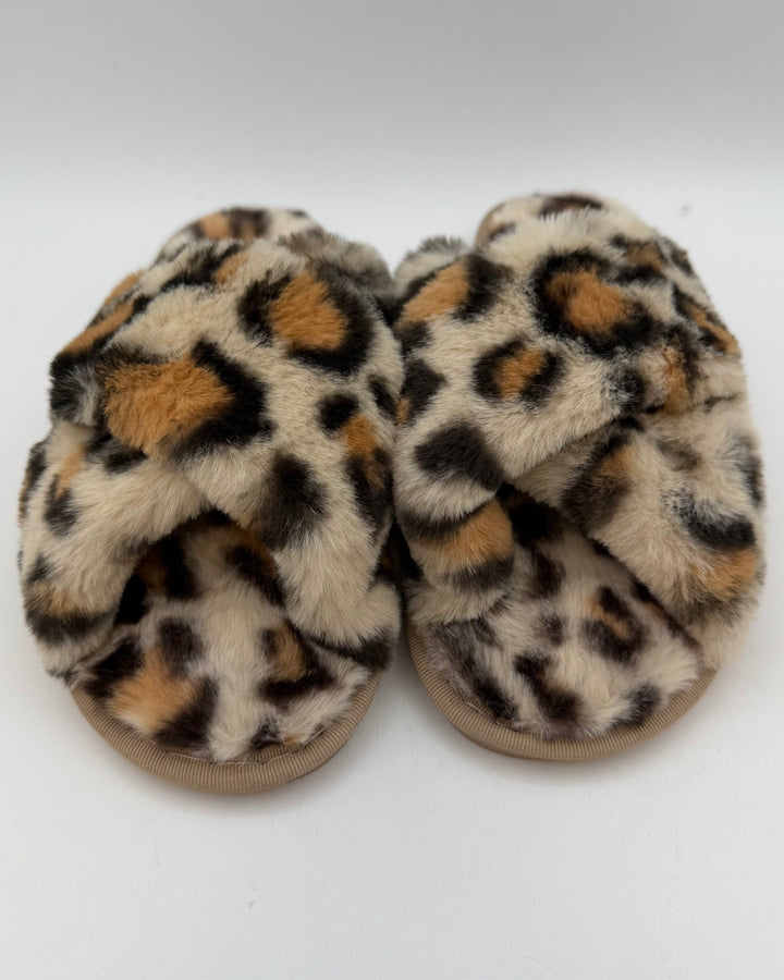 Open Toe Leopard Slippers - Size 7