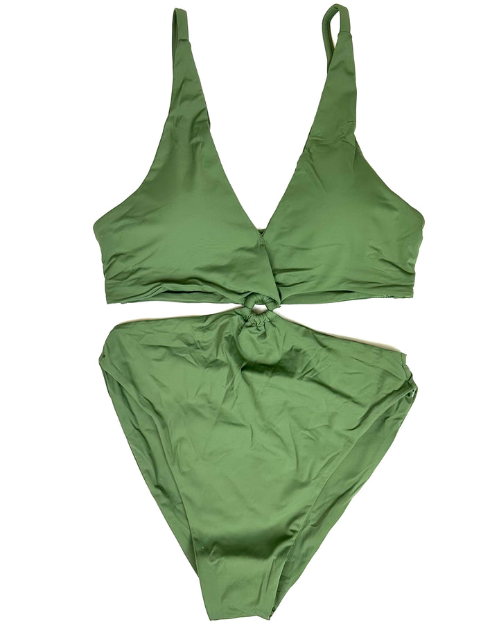 Khaki Green Plunge Keyhole One Piece - Size 2/4