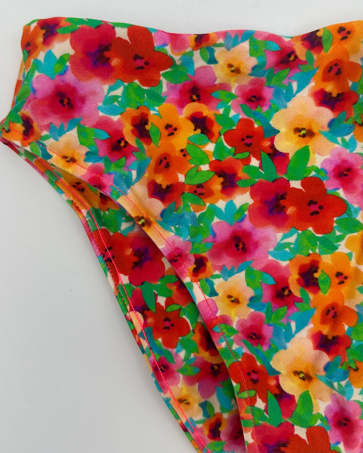 Multi Colored Floral High Waisted Bikini Bottom - Extra Small
