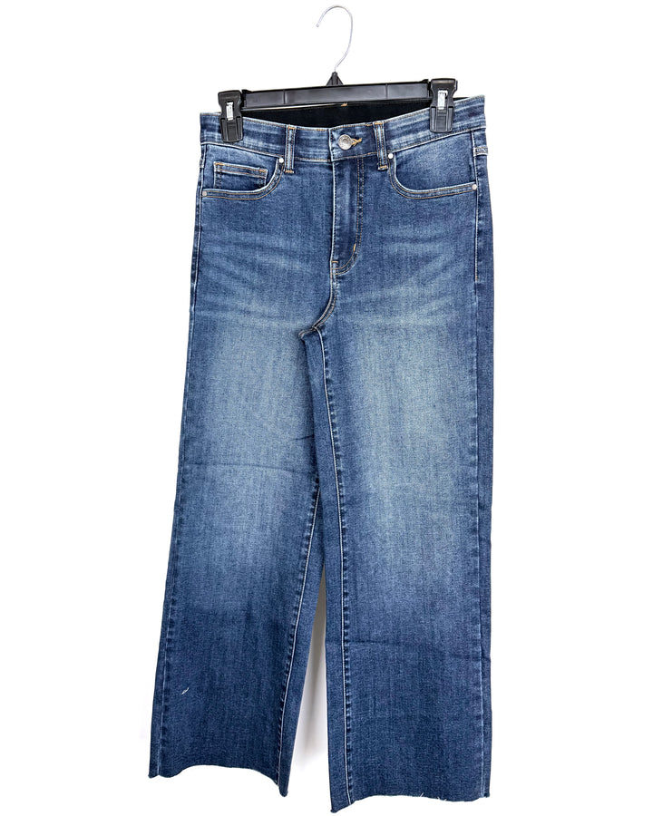 Dark Stone-Wash Faded Indigo Wide-Leg Jeans - Size 2/4