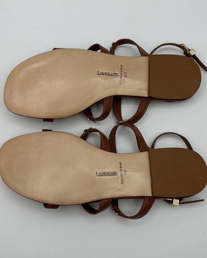 Brown Leather Flat Sandals - Size 6.5