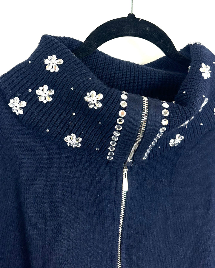 Navy Blue Zip Up Knit Sweater - Size 4/6